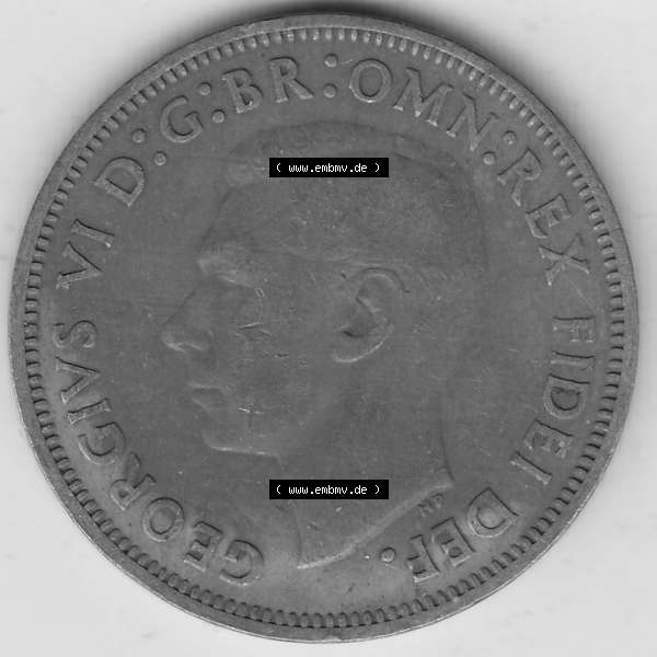Grau bzw. s/w Alte Münzen Großbritannien Umlaufmünze 1949-1952, Half Penny, 1949-1, George VI, HALF PENNY HP, Segelschiff. Vorderseite der alten britischen Münze... Sammlung Graustufen