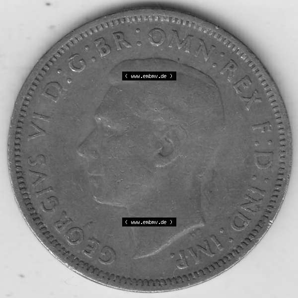 Grau bzw. s/w Alte Münzen Großbritannien Umlaufmünze 1937-1948, Half Penny, 1942-2, George VI, HALF PENNY HP, Segelschiff. Vorderseite der alten britischen Münze... Sammlung Graustufen