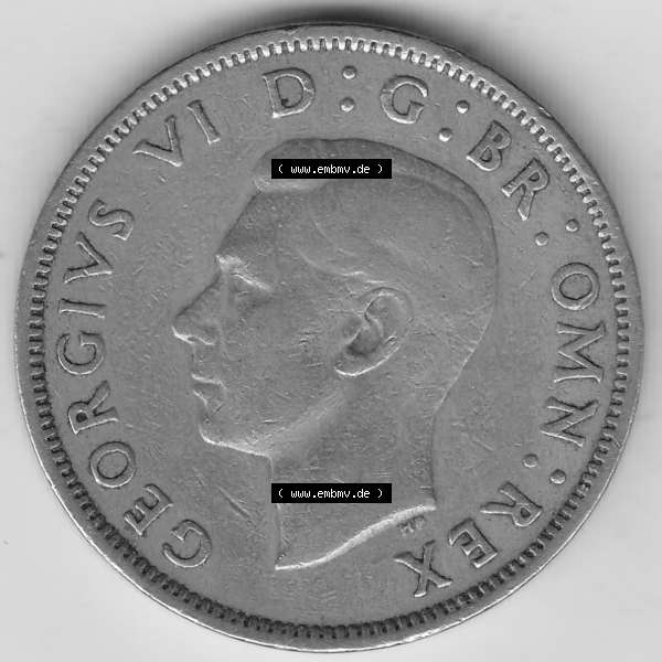 Grau bzw. s/w Alte Münzen Großbritannien Umlaufmünze 1947-1948, 2 Schilling-Florin, Two Shillings, 1948-2, George VI, GEORGIVS VI D G BR OMN REX, FID DEF IND IMP,... Sammlung Graustufen