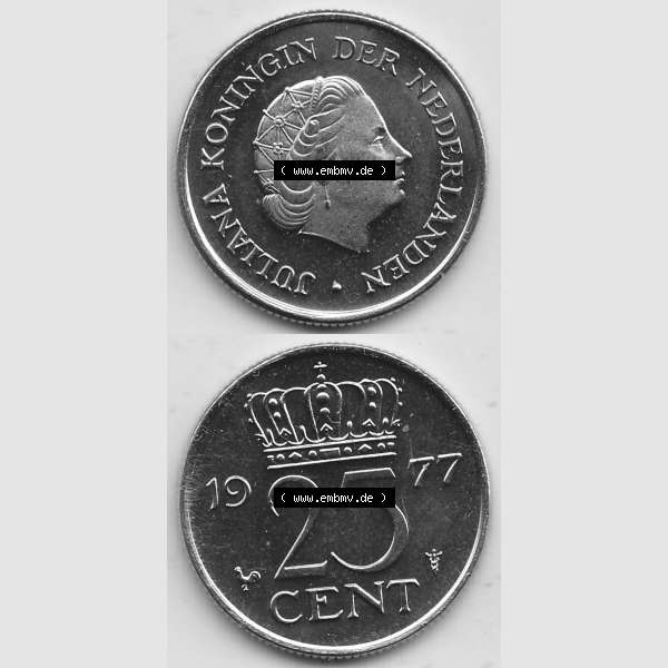 Grau bzw. s/w Alte Münzen KMS Niederlande, Kursmünzensatz 1977, 1950-1980, 25 Cent, 1977-1 JULIANA KONINGIN DER NEDERLANDEN. Digitales Bild / Bildmaterial für IPhone... Sammlung Graustufen