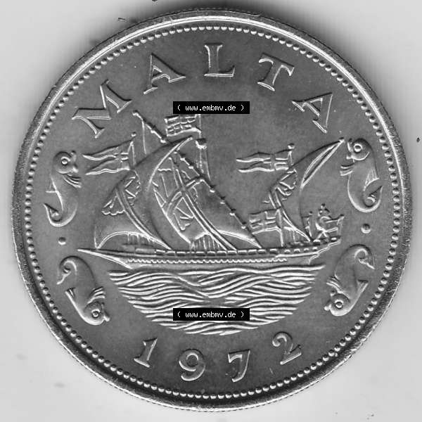 Grau bzw. s/w Bildmaterial Münzensatz / KMS 1972 aus Malta 1972-1981, 10 Cent 1972-1, MALTA 10 CENTS. Vorderseite einer Umlaufmünze aus 1972 Malta, Münze aus offiziellen Kursmünzensatz... Sammlung Graustufen