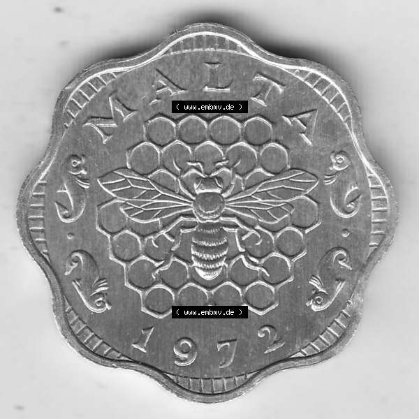 Grau bzw. s/w Bildmaterial Münzensatz / KMS 1972 aus Malta 1972-2006, 3 Mils 1972-1, MALTA 3 MILS. Vorderseite einer Umlaufmünze aus 1972 Malta, Münze aus offiziellen Kursmünzensatz... Sammlung Graustufen