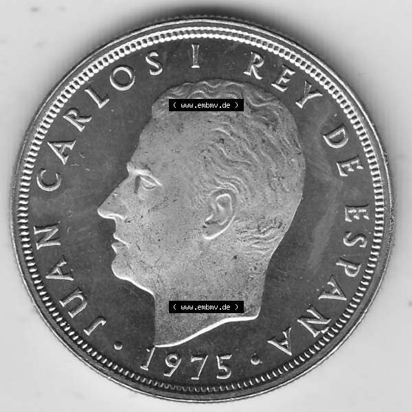 Grau bzw. s/w Alte Münzen KMS Spanien Madrid, Kursmünzensatz 1977, in Stempelglanz Spanien / Espana 1975-1980, 5 PTAS Peseten, 1977-1. Vorderseite der alten Peseten Umlaufmünze... Sammlung Graustufen
