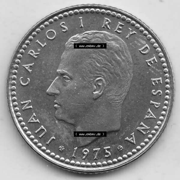 Grau bzw. s/w Alte Münzen KMS Spanien Madrid, Kursmünzensatz 1977, in Stempelglanz Spanien / Espana 1975-1980, 1 PTA UNA Peseta, 1977-1. Vorderseite der alten Peseten Umlaufmünze... Sammlung Graustufen