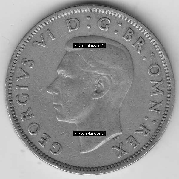 Grau bzw. s/w Alte Münzen Großbritannien Umlaufmünze 1947-1948, 2 Schilling-Florin, Two Shillings, 1948-1, George VI, GEORGIVS VI D G BR OMN REX, FID DEF IND IMP,... Sammlung Graustufen
