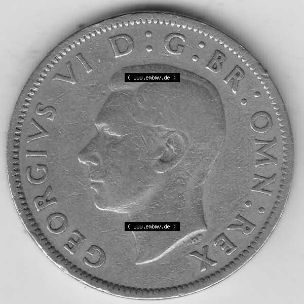 Grau bzw. s/w Alte Münzen Großbritannien Umlaufmünze 1947-1948, 2 Schilling-Florin, Two Shillings, 1948-3, George VI, GEORGIVS VI D G BR OMN REX, FID DEF IND IMP,... Sammlung Graustufen