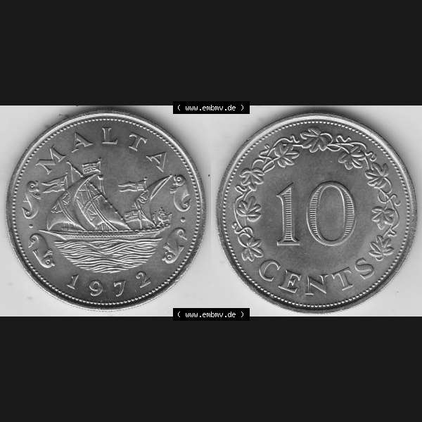 Grau bzw. s/w Bildmaterial Münzensatz / KMS 1972 aus Malta 1972-1981, 10 Cent 1972-1, MALTA 10 CENTS. Vorderseite und Rückseite als horizontales Bildmaterial für Computer-Grafiker... Sammlung Graustufen