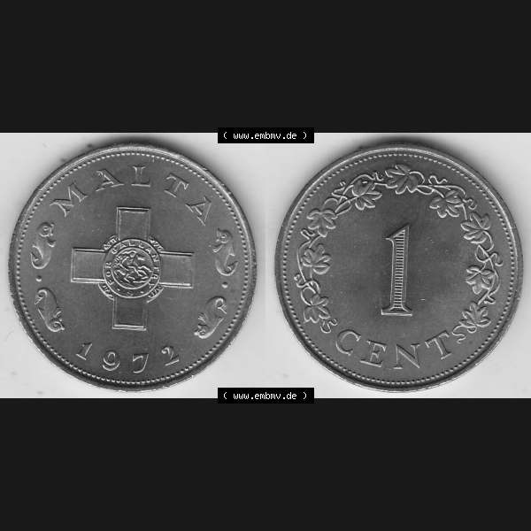Grau bzw. s/w Bildmaterial Münzensatz / KMS 1972 aus Malta 1972-1982, 1 Cent 1972-1, MALTA 1 CENT. Vorderseite und Rückseite als horizontales Bildmaterial für Computer-Grafiker... Sammlung Graustufen