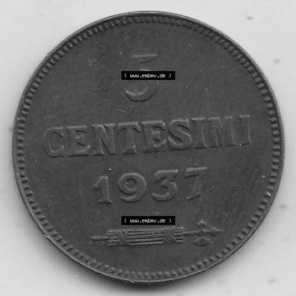 Grau bzw. s/w Bildmaterial Münzen aus San Marino vor 1950, 1935-1938, 5 Centesimi, Cent-Wert 1937-1, LIBERTAS REPUBBLICA DI S. MARINO, 5 CENTESIMI. Rückseite einer... Sammlung Graustufen