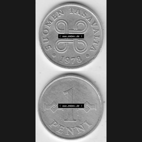 Grau bzw. s/w Alte Münzen KMS Finnland, Kursmünzensatz 1978 in Stempelglanz 1969-1979, 1 Penny, 1978-1. Digitales Bild / Bildmaterial für IPhone und Mobil-Geräte mit... Sammlung Graustufen