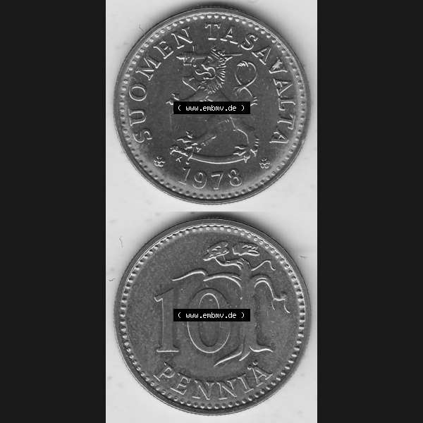 Grau bzw. s/w Alte Münzen KMS Finnland, Kursmünzensatz 1978 in Stempelglanz 1963-1982, 10 Penny, 1978-1. Digitales Bild / Bildmaterial für IPhone und Mobil-Geräte mit... Sammlung Graustufen