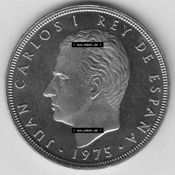 Grau bzw. s/w Alte Münzen KMS Spanien Madrid, Kursmünzensatz 1975, in Stempelglanz 1975-1979, 100 Peseten 1976-1, JUAN CARLOS I REY DE ESPAÑA. Vorderseite der Peseten... Sammlung Graustufen
