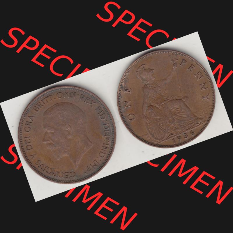 Münzen Großbritannien Umlaufmünze 1928-1936, 1 One Penny, 1936-3, George V. BM GEORGIVS V DEI GRABRITTOMNREX FIDDEFINDIMP. Vorderseite und Rückseite... Sammlung