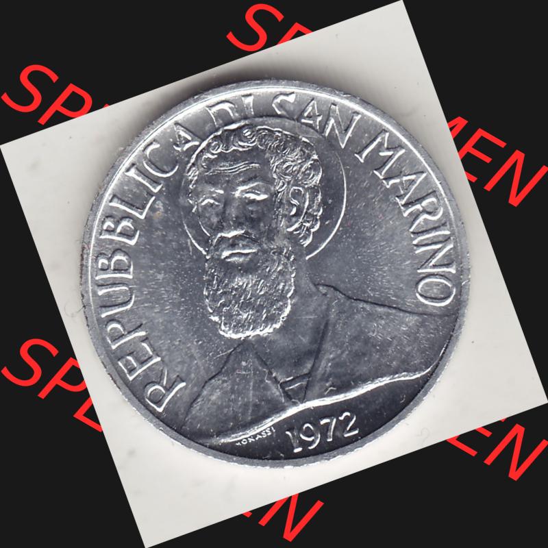 Bildmaterial Münzensatz / KMS 1972 aus San Marino 1972-1972, 5 Lire, 1972, LIRE MONASSI REPUBBLICA DI SAN MARINO. Vorderseite einer Umlaufmünze aus 1972 REPUBBLICA... Sammlung