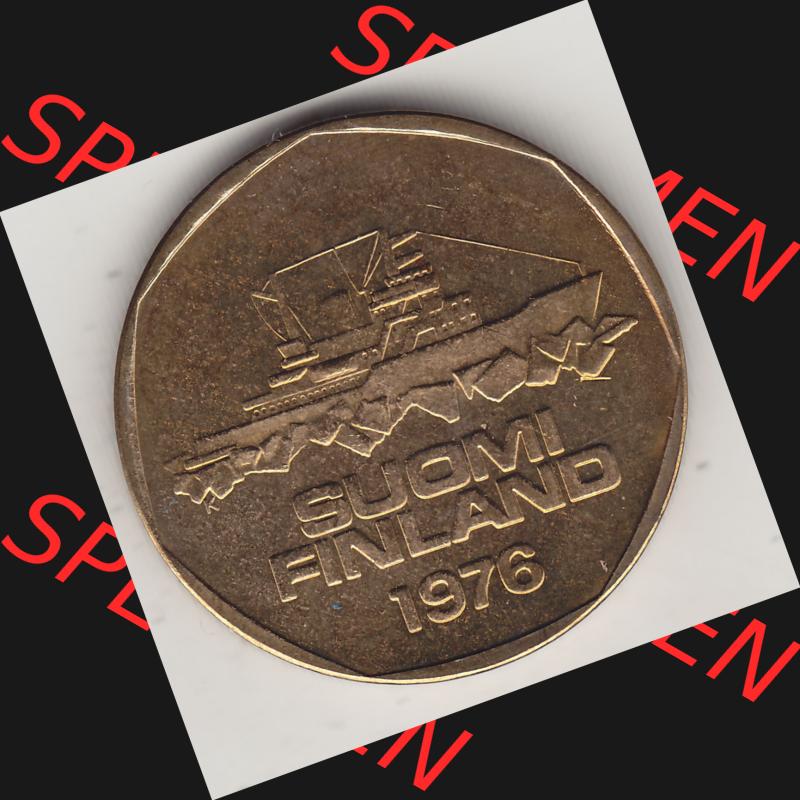 Alte Münzen KMS Finnland, Kursmünzensatz 1976 in Stempelglanz 1972-1978, 5 Finnische Mark, Markkaa 1976-1, SUOMI FINLAND. Vorderseite einer Münze aus KMS /... Sammlung