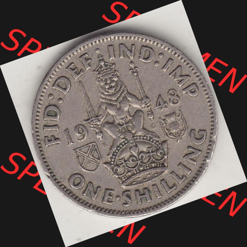 Alte Münzen Großbritannien Umlaufmünze 1949-1951, 1 One Schilling - Shilling, 1948-6 Stehender Löwe auf Krone. Rückseite der alten britischen Münze aus... Sammlung