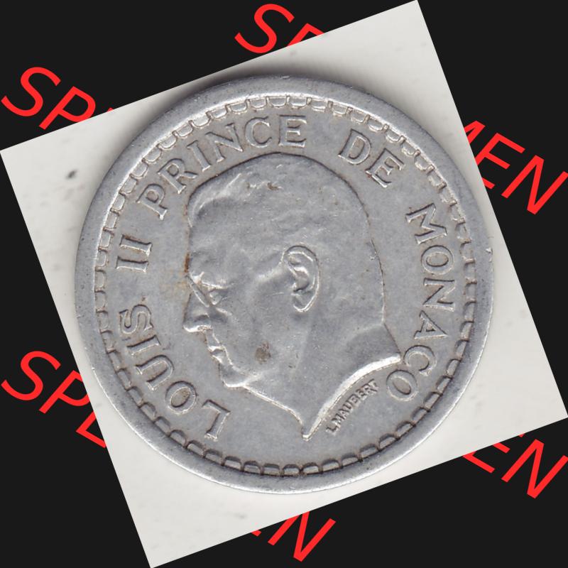Alte Münzen Monaco Umlaufmünze Einzelansicht 1943-1943, 1 Franken 1943-1 Aluminium, L. MAUBERT LOUIS II PRINCE DE MONACO, 1 FRANC DEO JUVANTE. Vorderseite der... Sammlung