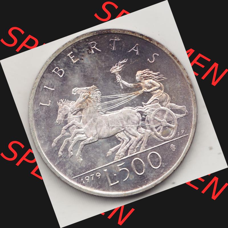 Bildmaterial Münzensatz / KMS 1979 aus San Marino 1979-1979, 500 Lire, Silbermünze J.P. REPVBBLICA DI SAN MARINO, 1979 J.P. L.500 LIBERTAS.... Sammlung