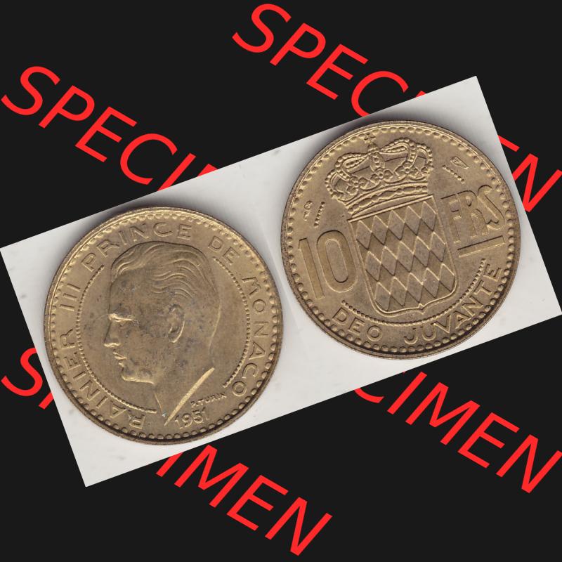 Alte Münzen Monaco Umlaufmünze Vollansicht 1950-1951, 10 Franken - FRS, Francs, 1951-1, P. TURIN RAINIER III PRINCE DE MONACO, 10 FRS DEO JUVANTE.... Sammlung