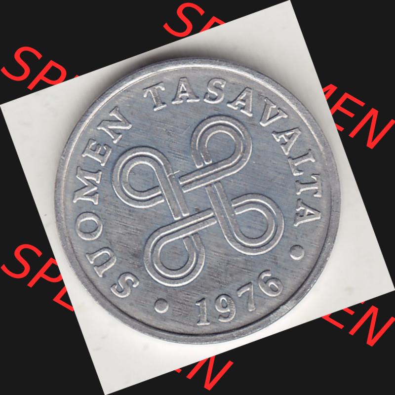 Alte Münzen KMS Finnland, Kursmünzensatz 1976 in Stempelglanz 1969-1979, 1 Penny, Penni 1976-1, SUOMEN TASAVALTA. Vorderseite einer Münze aus KMS / Kursmünzen... Sammlung