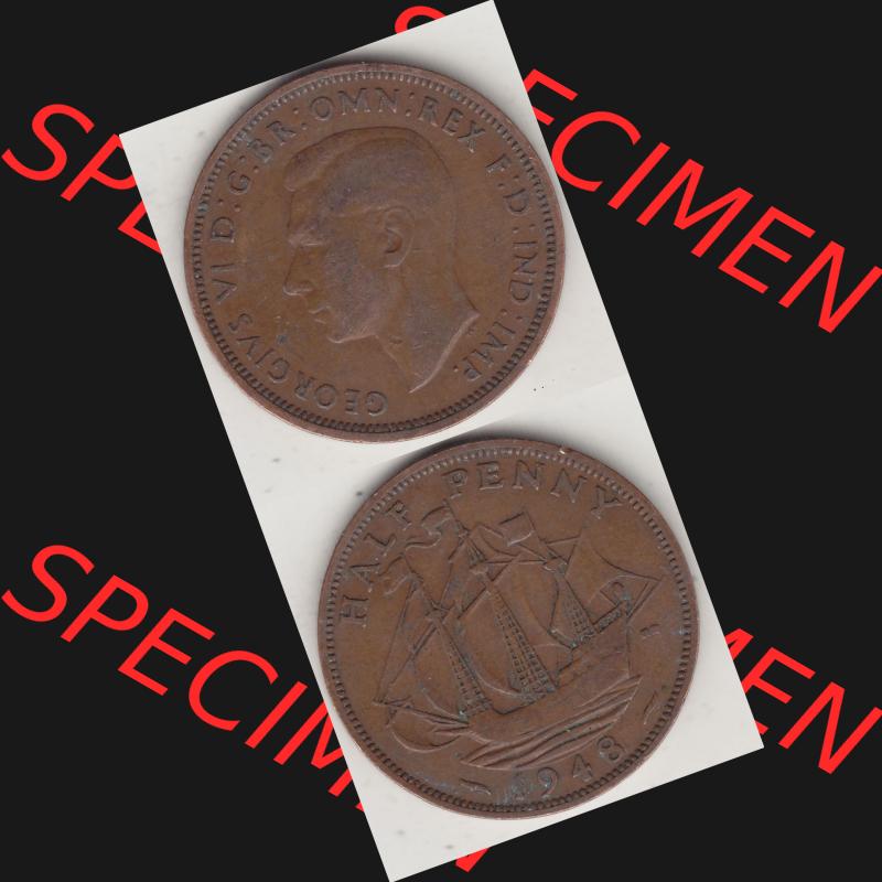 Alte Münzen Großbritannien Umlaufmünze 1937-1948, Half Penny, 1948-1, George VI, HALF PENNY HP, Segelschiff. Vorderseite und Rückseite vertikal... Sammlung
