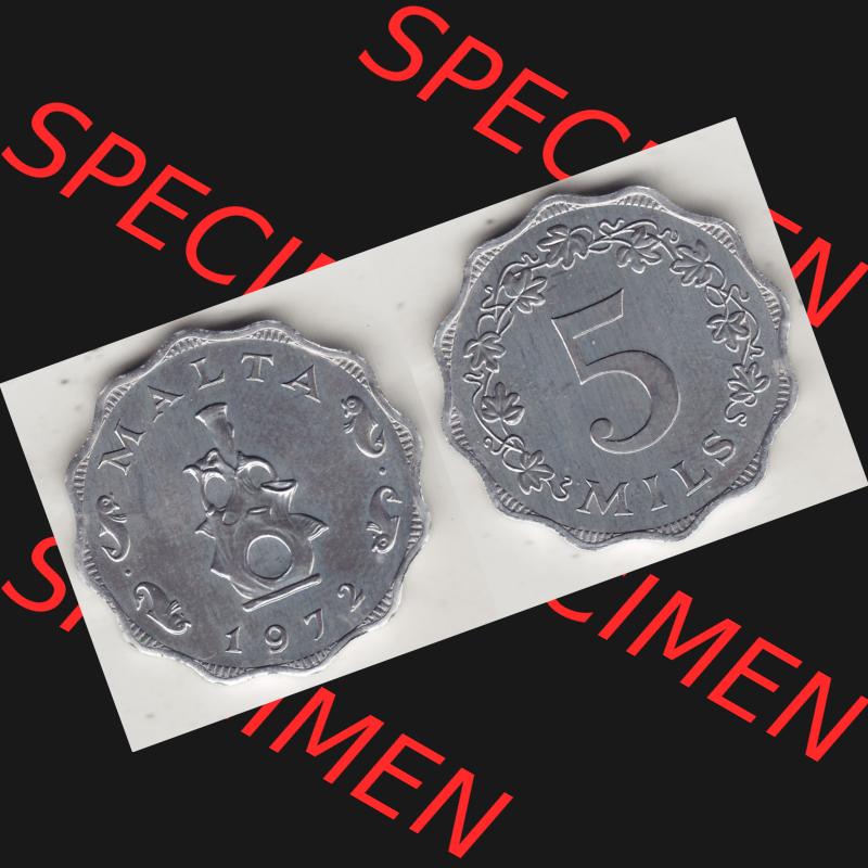 Bildmaterial Münzensatz / KMS 1972 aus Malta 1972-2007, 5 Mils 1972-1, MALTA 5 MILS. Vorderseite und Rückseite als horizontales Bildmaterial für Computer-Grafiker... Sammlung