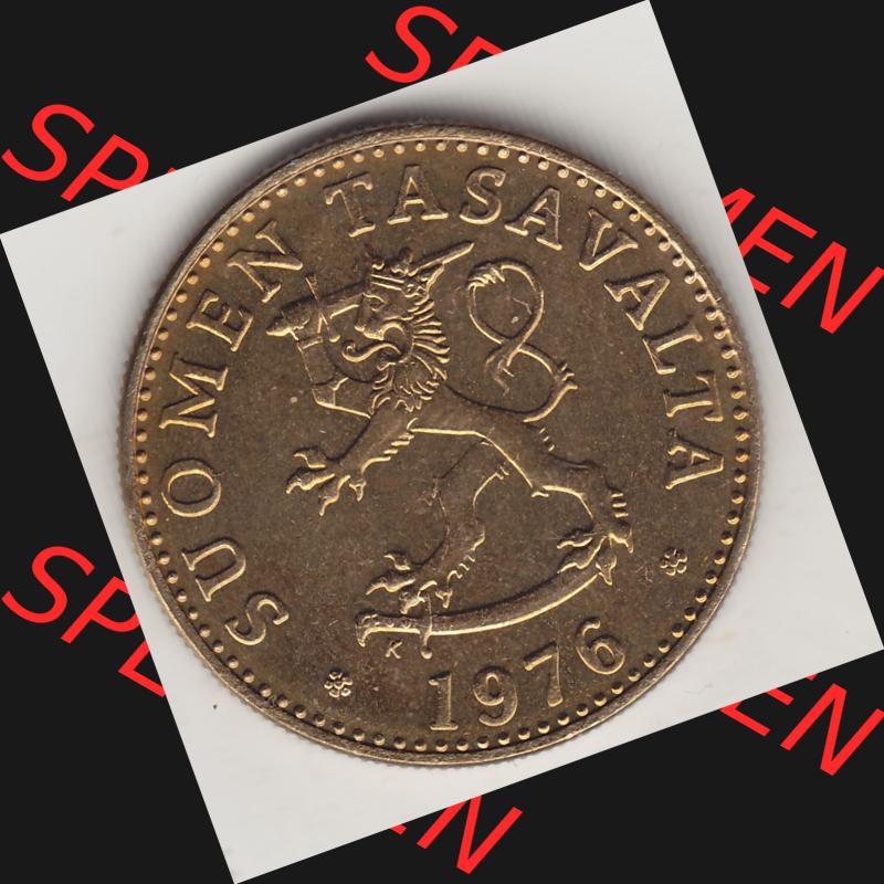 Alte Münzen KMS Finnland, Kursmünzensatz 1976 in Stempelglanz 1963-1990, 50 Penny Penniä 1976-1, SUOMEN TASAVALTA. Vorderseite einer Münze aus KMS / Kursmünzen... Sammlung