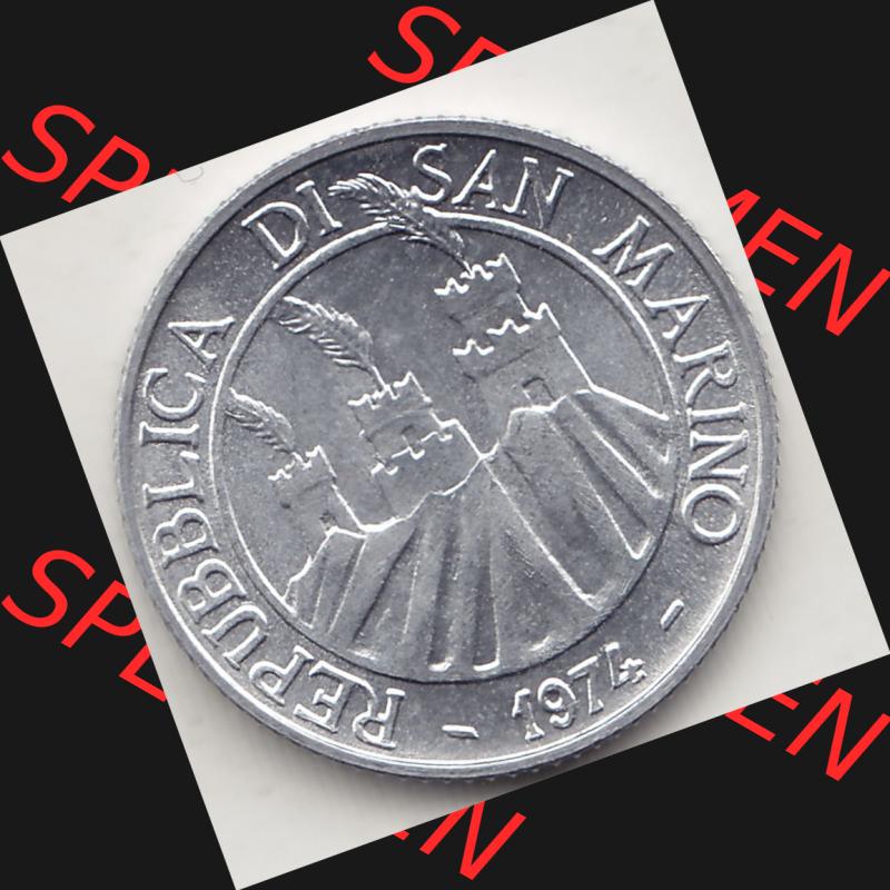 Bildmaterial Münzensatz / KMS 1974 aus San Marino 1974-1974, 2 Lire, L.2 MINGUZZI MONASSI INC.. Vorderseite einer Umlaufmünze aus 1974 REPUBBLICA DI SAN MARINO,... Sammlung