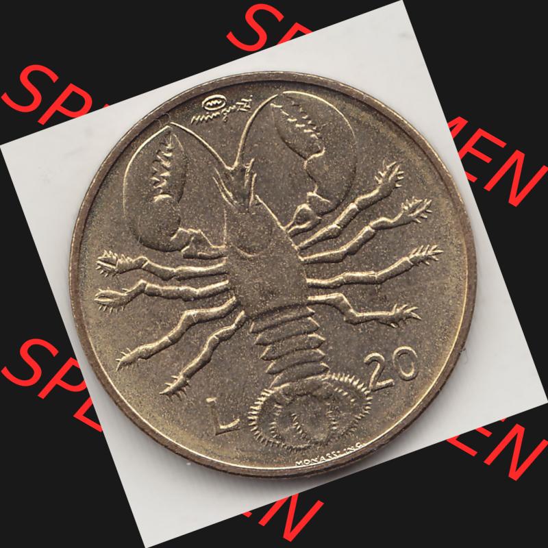 Bildmaterial Münzensatz / KMS 1974 aus San Marino 1974-1974, 20 Lire, L.20 MINGUZZI MONASSI INC.. Rückseite als Einzelansicht einer Umlaufmünze aus 1974... Sammlung