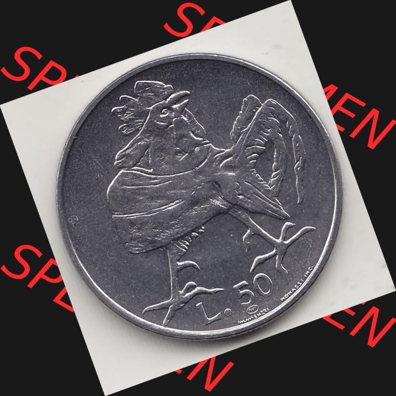 Bildmaterial Münzensatz / KMS 1974 aus San Marino 1974-1974, 50 Lire, L.50 MINGUZZI MONASSI INC.. Rückseite als Einzelansicht einer Umlaufmünze aus 1974... Sammlung