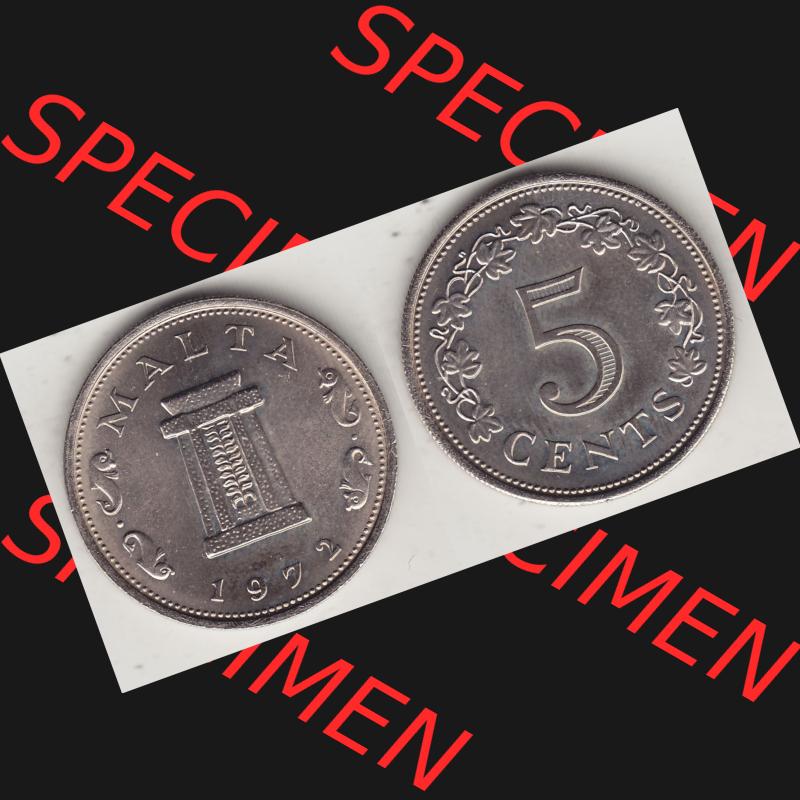 Bildmaterial Münzensatz / KMS 1972 aus Malta 1972-1981, 5 Cent 1972-1, MALTA 5 CENTS. Vorderseite und Rückseite als horizontales Bildmaterial für Computer-Grafiker... Sammlung