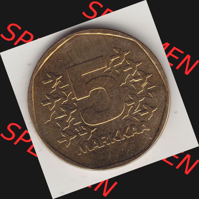 Alte Münzen KMS Finnland, Kursmünzensatz 1976 in Stempelglanz 1972-1978, 5 Finnische Mark, Markkaa 1976-1, SUOMI FINLAND. Rückseite einer Münze aus KMS... Sammlung