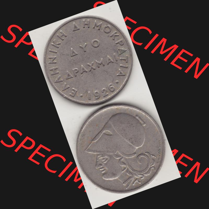 Alte Münzen KMS Griechenland, Kursmünzensatz 1926-1926, 2 Drachmen, Ayo Apaxmai 1926-1. Vorderseite und Rückseite vertikal auf einen digitalen Bild für Mobile-Geräte... Sammlung
