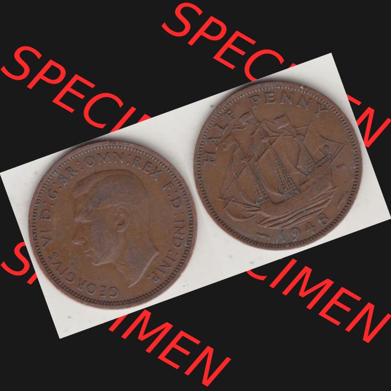 Alte Münzen Großbritannien Umlaufmünze 1937-1948, Half Penny, 1948-1, George VI, HALF PENNY HP, Segelschiff. Vorderseite und Rückseite horizontal... Sammlung