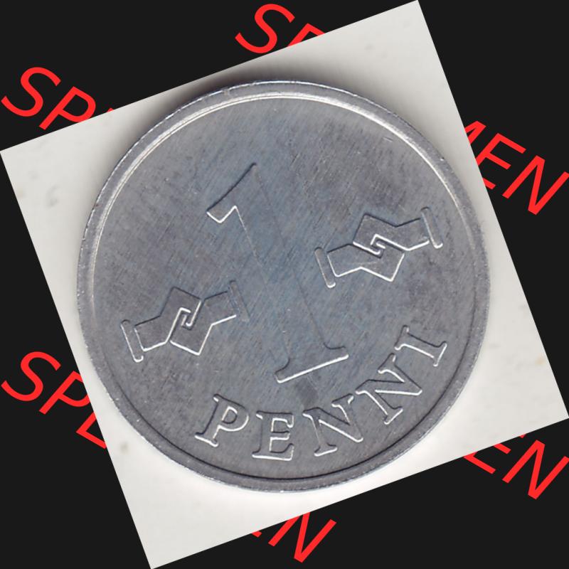 Alte Münzen KMS Finnland, Kursmünzensatz 1976 in Stempelglanz 1969-1979, 1 Penny, Penni 1976-1, SUOMEN TASAVALTA. Rückseite einer Münze aus KMS /... Sammlung
