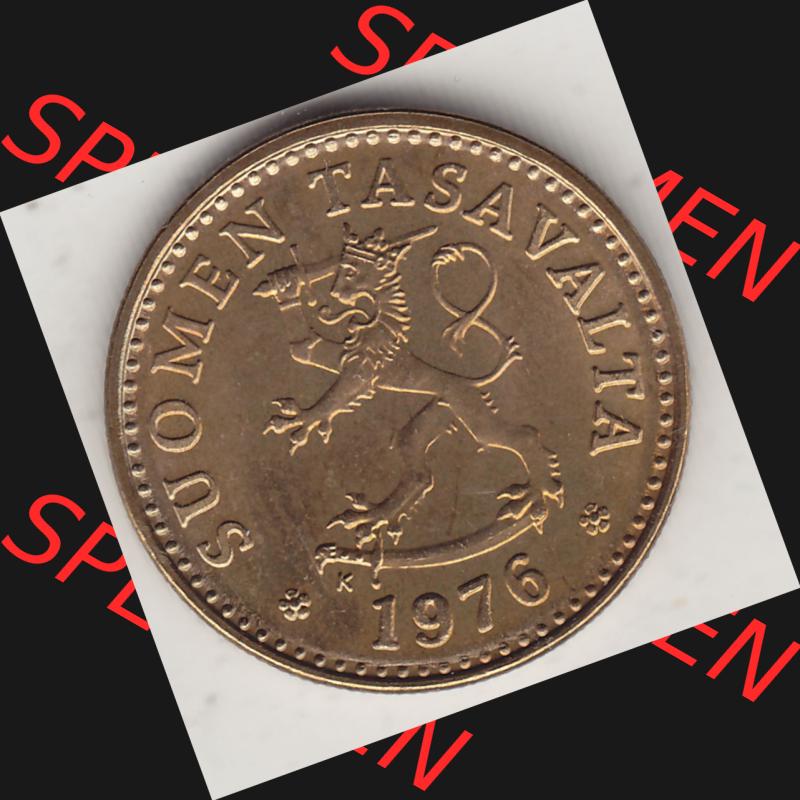 Alte Münzen KMS Finnland, Kursmünzensatz 1976 in Stempelglanz 1963-1982, 10 Penny, Penniä 1976-1, SUOMEN TASAVALTA. Vorderseite einer Münze aus KMS /... Sammlung