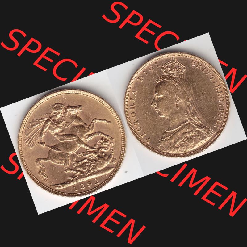 Alte Goldmünzen Großbritannien Gold-Münze 1887-1892, 1 Pfund Sovereign 1892. Vorderseite und Rückseite horizontal auf einen digitalen Bild der alten britischen Goldmünze... Sammlung
