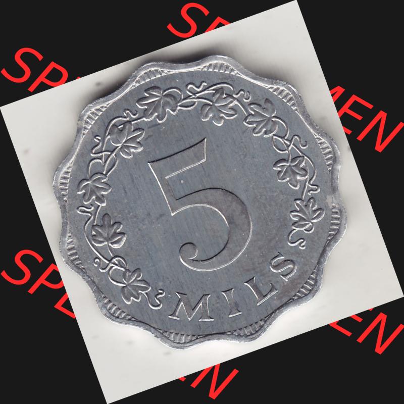 Bildmaterial Münzensatz / KMS 1972 aus Malta 1972-2007, 5 Mils 1972-1, MALTA 5 MILS. Rückseite als Einzelansicht einer Umlaufmünze aus 1972 Malta, Münze... Sammlung