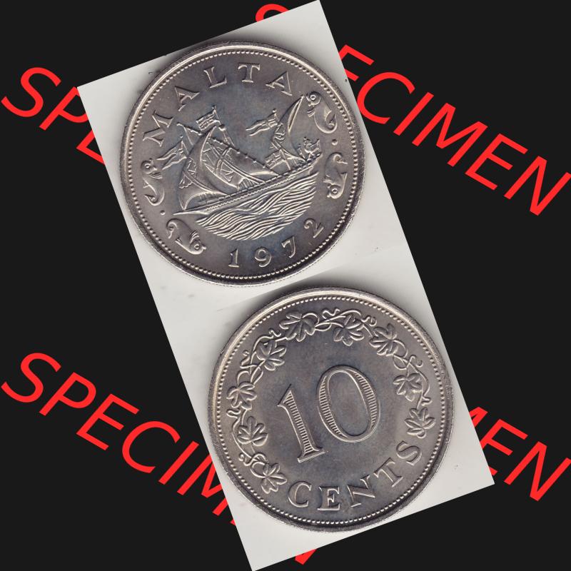 Bildmaterial Münzensatz / KMS 1972 aus Malta 1972-1981, 10 Cent 1972-1, MALTA 10 CENTS. Vorderseite und Rückseite als vertikales untereinander zusammengefügte Bilder... Sammlung