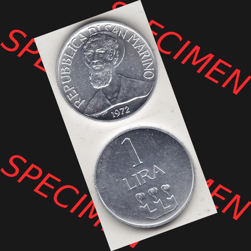 Bildmaterial Münzensatz / KMS 1972 aus San Marino 1972-1972, 1 Lira, Lire 1972, 1 LIRA MONASSI REPUBBLICA DI SAN MARINO. Vorderseite und Rückseite einer Umlaufmünze... Sammlung