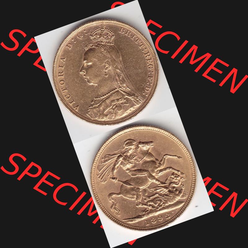 Alte Goldmünzen Großbritannien Gold-Münze 1887-1892, 1 Pfund Sovereign 1892. Vorderseite und Rückseite vertikal untereinander auf einen digitalen Bild, für... Sammlung