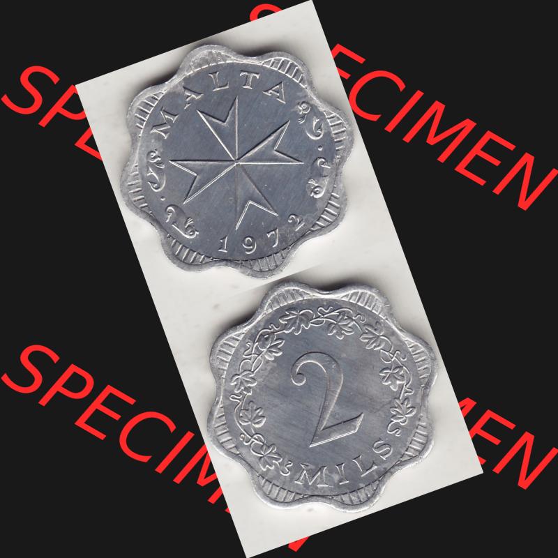 Bildmaterial Münzensatz / KMS 1972 aus Malta 1972-2007, 2 Mils 1972-1, MALTA 2 MILS. Vorderseite und Rückseite als vertikales untereinander zusammengefügte Bilder... Sammlung