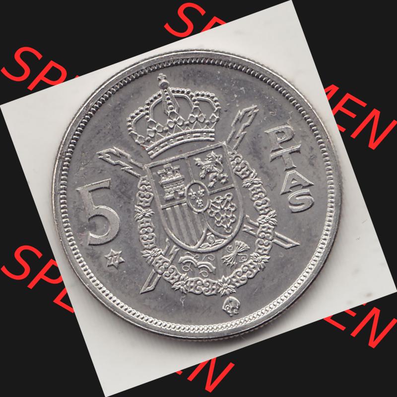 Alte Münzen KMS Spanien Madrid, Kursmünzensatz 1977, in Stempelglanz Spanien / Espana 1975-1980, 5 PTAS Peseten, 1977-1. Rückseite mit Wert-Zahl der alten... Sammlung