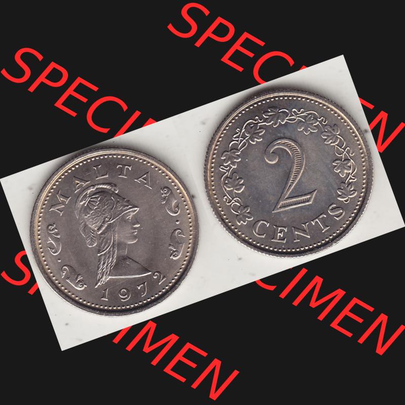 Bildmaterial Münzensatz / KMS 1972 aus Malta 1972-1982, 2 Cent 1972-1, MALTA 2 CENTS. Vorderseite und Rückseite als horizontales Bildmaterial für Computer-Grafiker... Sammlung