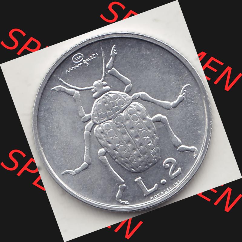 Bildmaterial Münzensatz / KMS 1974 aus San Marino 1974-1974, 2 Lire, L.2 MINGUZZI MONASSI INC.. Rückseite als Einzelansicht einer Umlaufmünze aus 1974... Sammlung