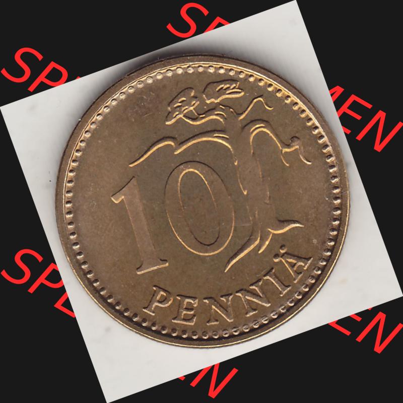 Alte Münzen KMS Finnland, Kursmünzensatz 1976 in Stempelglanz 1963-1982, 10 Penny, Penniä 1976-1, SUOMEN TASAVALTA. Rückseite einer Münze aus KMS... Sammlung