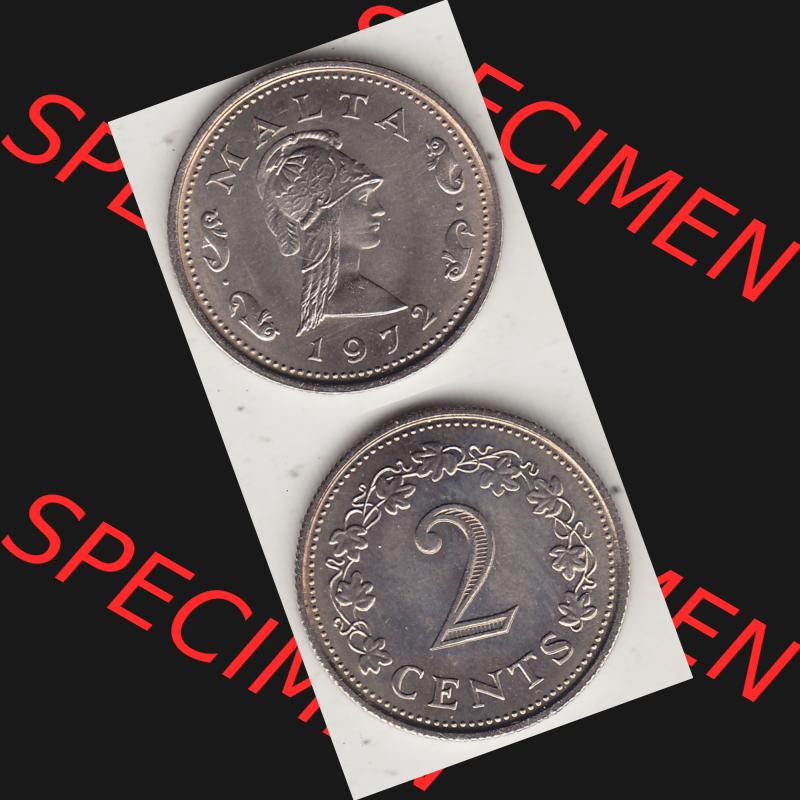 Bildmaterial Münzensatz / KMS 1972 aus Malta 1972-1982, 2 Cent 1972-1, MALTA 2 CENTS. Vorderseite und Rückseite als vertikales untereinander zusammengefügte Bilder... Sammlung