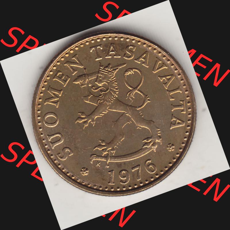 Alte Münzen KMS Finnland, Kursmünzensatz 1976 in Stempelglanz 1963-1990, 20 Penny Penniä 1976-1, SUOMEN TASAVALTA. Vorderseite einer Münze aus KMS / Kursmünzen... Sammlung