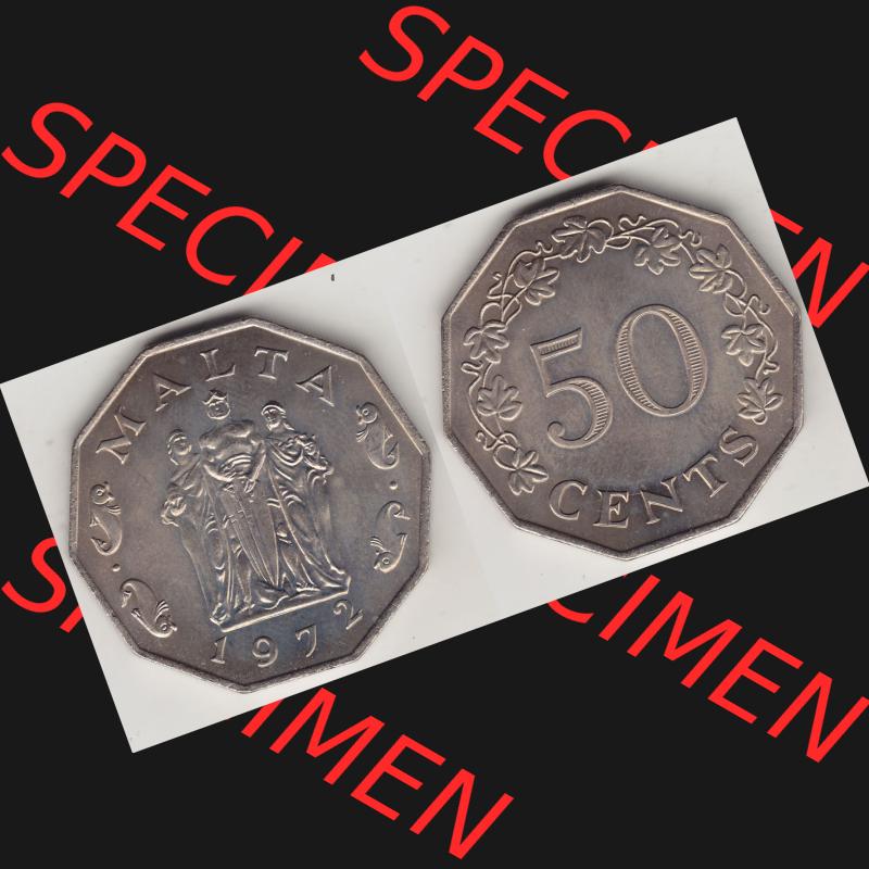 Bildmaterial Münzensatz / KMS 1972 aus Malta 1972-1981, 50 Cent 1972-1, MALTA 50 CENTS. Vorderseite und Rückseite als horizontales Bildmaterial für Computer-Grafiker... Sammlung