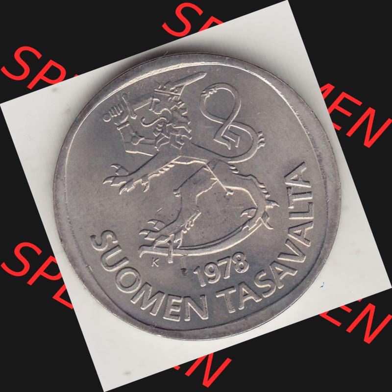 Alte Münzen KMS Finnland, Kursmünzensatz 1978 in Stempelglanz 1969-1993, 1 finnische Mark, Markka 1978-1. Vorderseite einer Münze aus offiziellen KMS / Kursmünzen... Sammlung